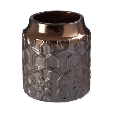 Orsina Zircon Small Ceramic Planter – Gold and Grey Geometric Pot