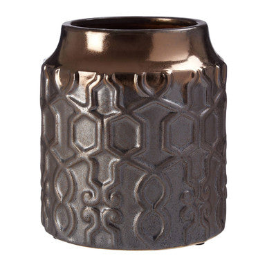 Orsina Zircon Small Ceramic Planter – Gold and Grey Geometric Pot