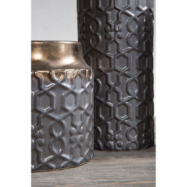 Orsina Zircon Small Ceramic Planter – Gold and Grey Geometric Pot