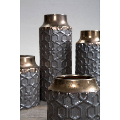 Orsina Zircon Large Grey Ceramic Planter – Textured Indoor Plant Pot