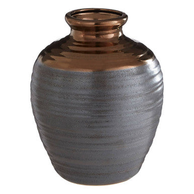 Orsina Zamak Large Barrel Vase – Gold and Grey Layered Metallic Decor