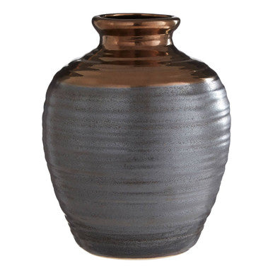 Orsina Zamak Large Barrel Vase – Gold and Grey Layered Metallic Decor