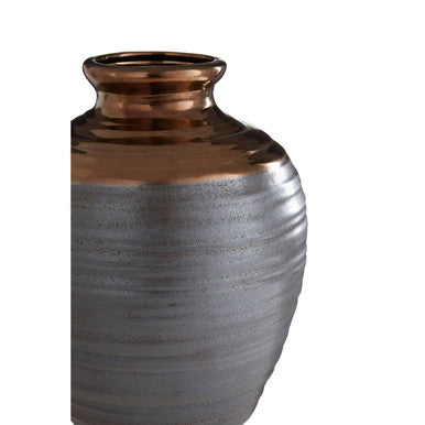 Orsina Zamak Large Barrel Vase – Gold and Grey Layered Metallic Decor