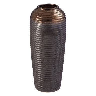 Orsina Zamak Large Ribbed Ceramic Vase with Metallic Gold Neck