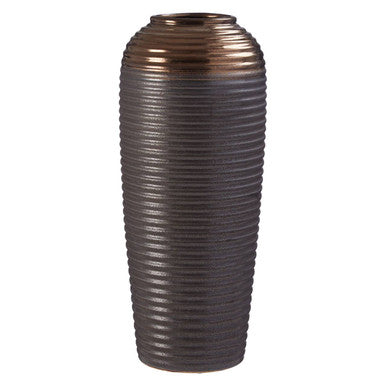 Orsina Zamak Large Ribbed Ceramic Vase with Metallic Gold Neck