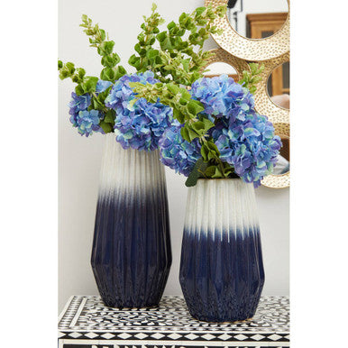 Orsina Azul Large Ombre Ceramic Vase – Blue Coastal Handcrafted Decor