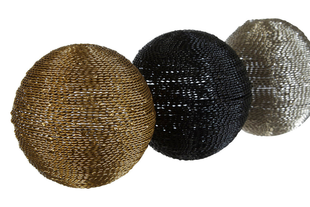 Orsina Hege Large Decorative Balls – Set of 3 Black, Gold & Silver