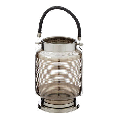 Orsina Raya Small Nickel Stripe Lantern – Modern Glass Candle Holder