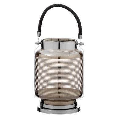 Orsina Raya Small Nickel Stripe Lantern – Modern Glass Candle Holder