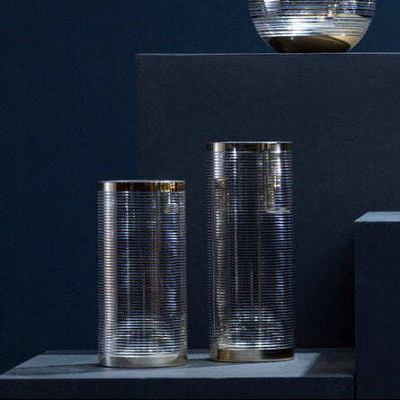 Orsina Raya Small Cylinder Glass Vase – Linear Patterned Table Decor