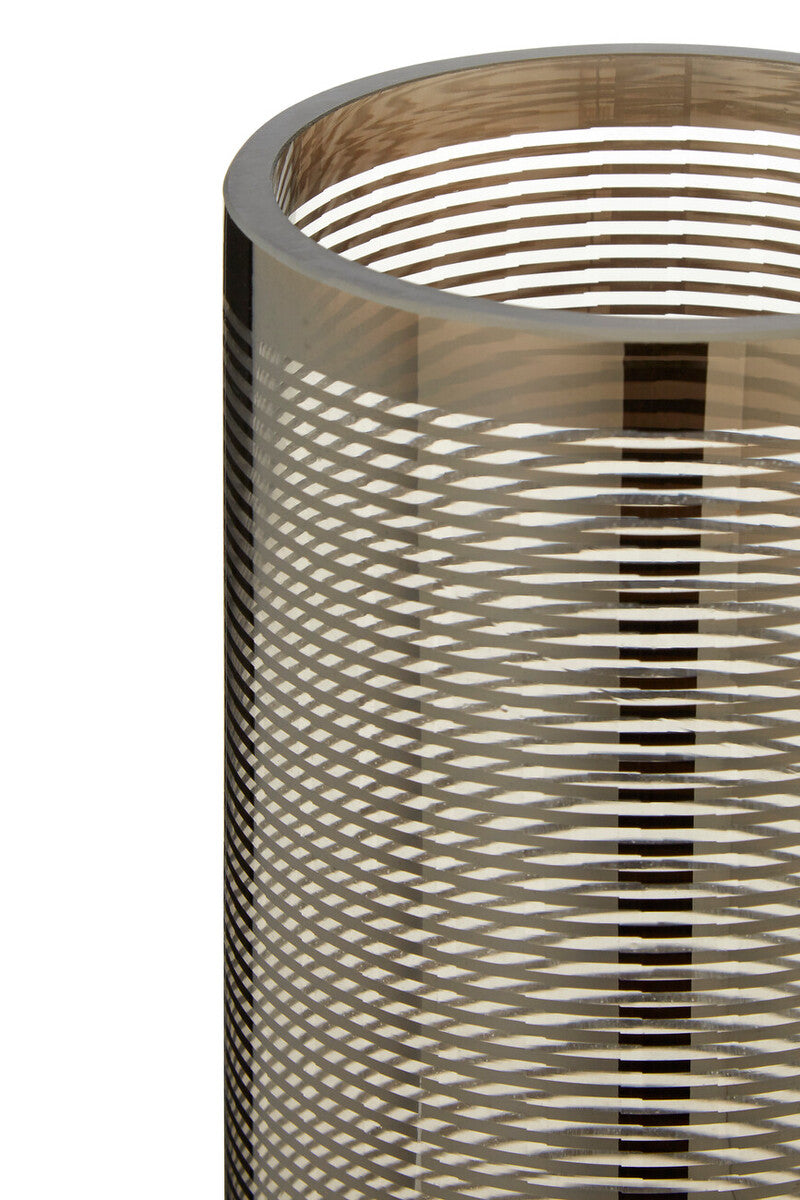 Orsina Raya Small Cylinder Glass Vase – Linear Patterned Table Decor