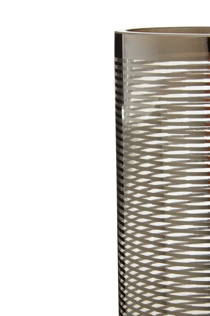 Orsina Raya Small Cylinder Glass Vase – Linear Patterned Table Decor