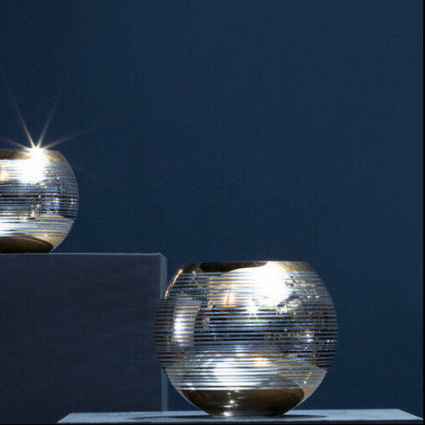 Orsina Raya Large Rounded Glass Vase – Striped Modern Table Centerpiece