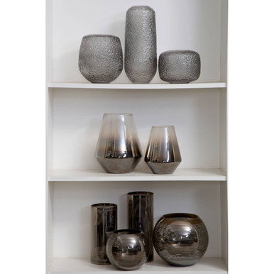 Orsina Raya Large Rounded Glass Vase – Striped Modern Table Centerpiece