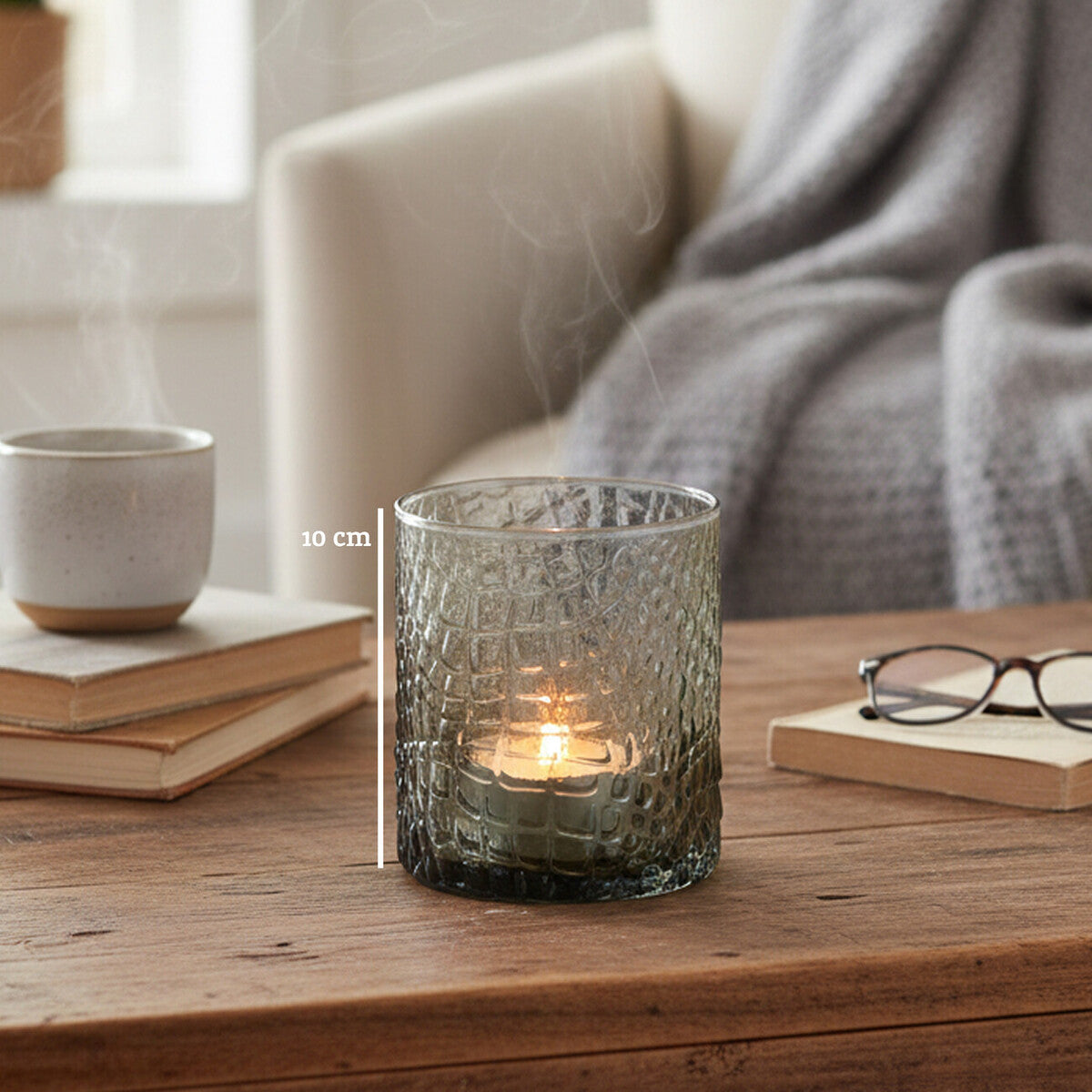 Orsina Daintree Smoked Glass Tealight Holder – Grey Gradient Finish