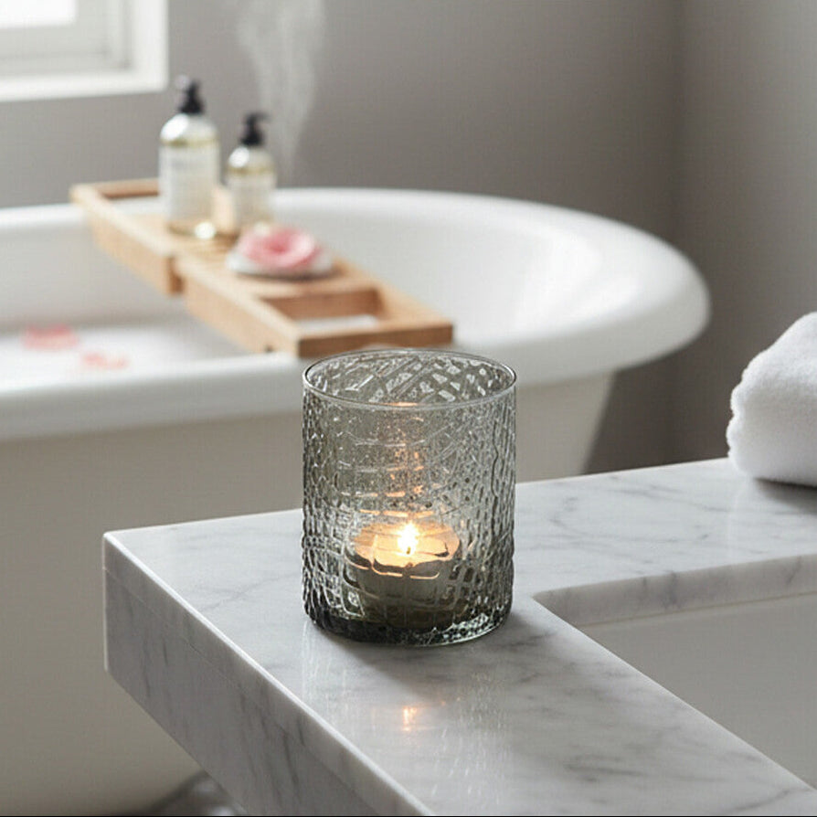 Orsina Daintree Smoked Glass Tealight Holder – Grey Gradient Finish
