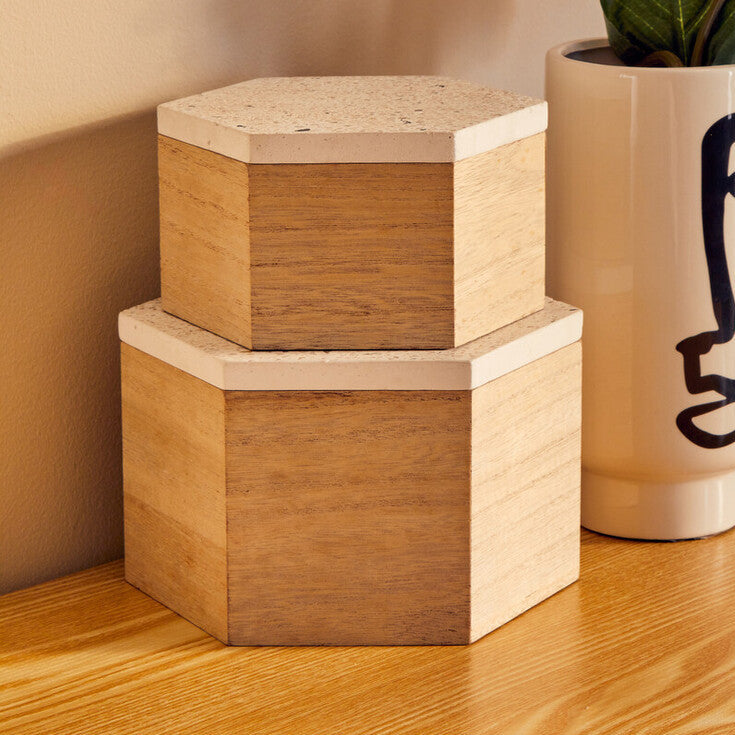 Orsina Mimo Small Hexagonal Trinket Box with White Terrazzo Lid