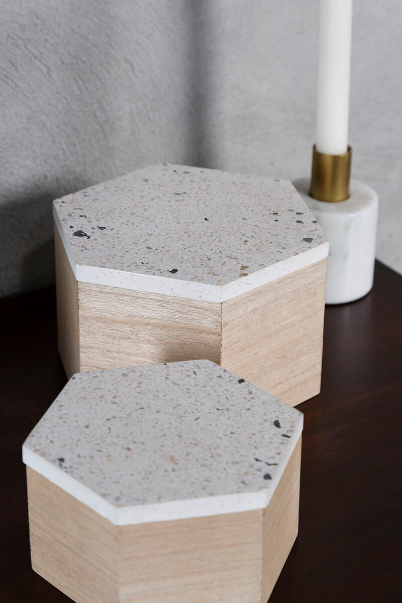 Orsina Mimo Small Hexagonal Trinket Box with White Terrazzo Lid