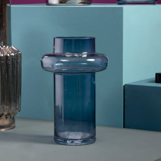 Orsina Cabrina Small Blue Glass Vase – Modern Cylindrical Decor