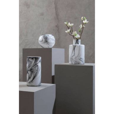 Orsina Cabell Marble Design Glass Vase – Black and White Modern Decor