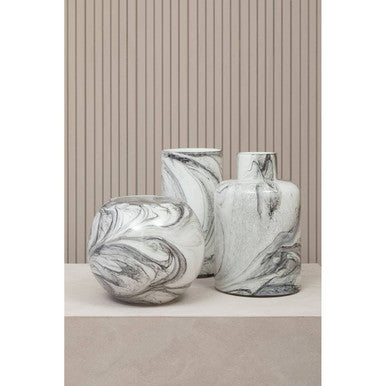 Orsina Cabell Marble Design Glass Vase – Black and White Modern Decor