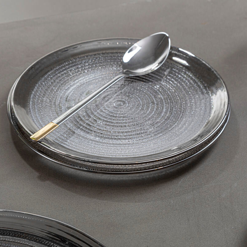 Orsina Ida Glass Charger Plate – 33cm Embossed Clear with Silver Rim