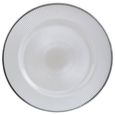 Orsina Ida White Embossed Glass Charger Plate with Silver Rim, 33cm