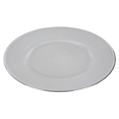 Orsina Ida White Embossed Glass Dinner Plate with Silver Rim – 27cm