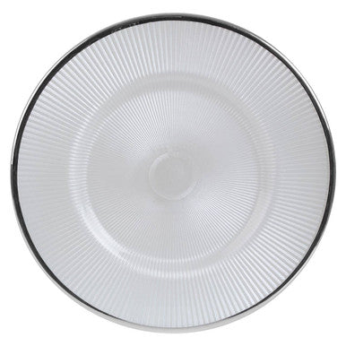 Orsina Ida White Embossed Glass Dinner Plate with Silver Rim – 27cm