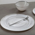 Orsina Ida White Embossed Glass Dinner Plate with Silver Rim – 27cm