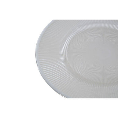 Orsina Ida White Embossed Glass Dinner Plate with Silver Rim – 27cm