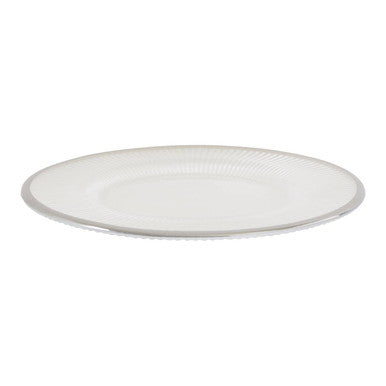 Orsina Ida White Embossed Glass Side Plate with Silver Rim – 21cm