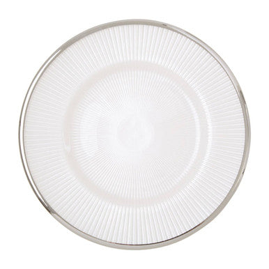 Orsina Ida White Embossed Glass Side Plate with Silver Rim – 21cm