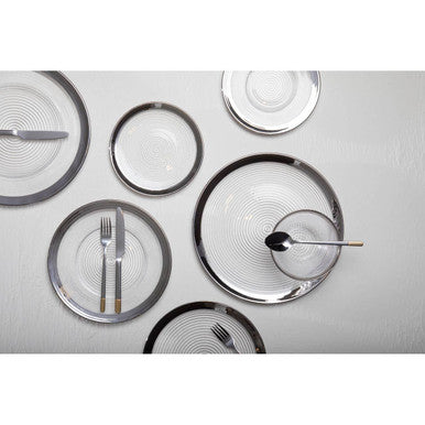 Orsina Ida Embossed Glass Side Plate | Silver Rim Coupe – 21cm