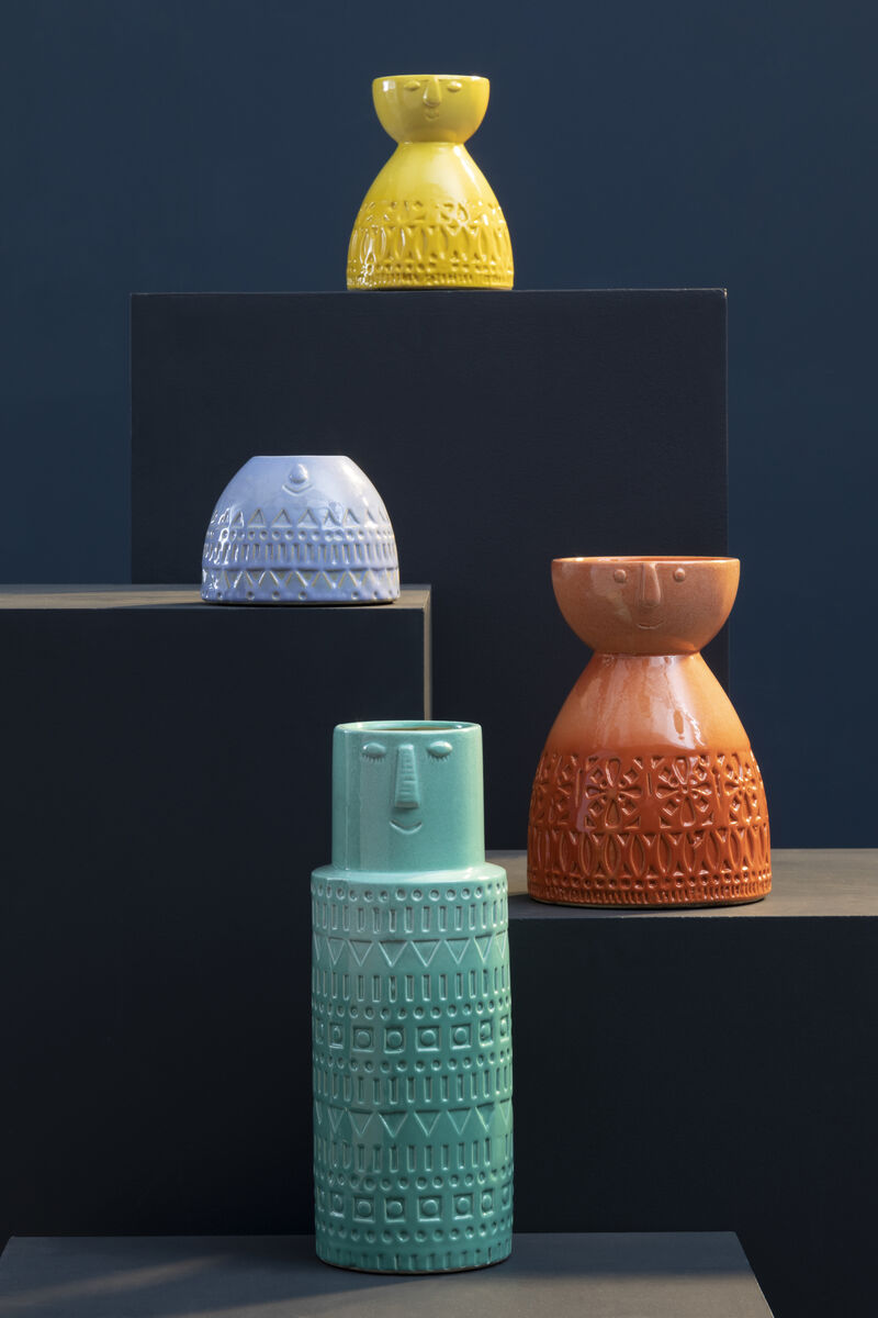 Orsina Visage Small Yellow Face Vase – Sculptural Stoneware Decor