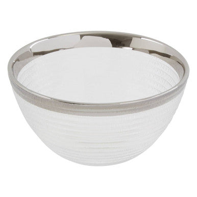 Orsina Ida Embossed Glass Bowl with Silver Rim – 15cm Serving Bowl