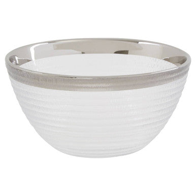Orsina Ida Embossed Glass Bowl with Silver Rim – 15cm Serving Bowl