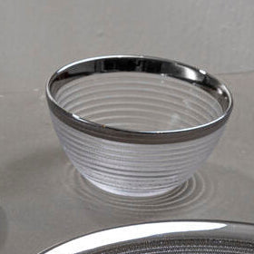 Orsina Ida Embossed Glass Bowl with Silver Rim – 15cm Serving Bowl