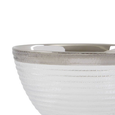 Orsina Ida Embossed Glass Bowl with Silver Rim – 15cm Serving Bowl