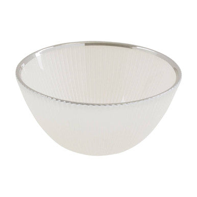 Orsina Ida White Embossed Glass Bowl with Silver Rim – 14.5 cm