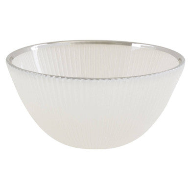 Orsina Ida White Embossed Glass Bowl with Silver Rim – 14.5 cm