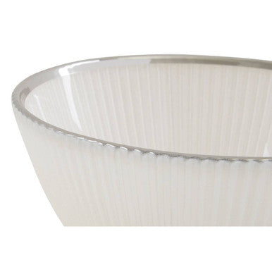 Orsina Ida White Embossed Glass Bowl with Silver Rim – 14.5 cm
