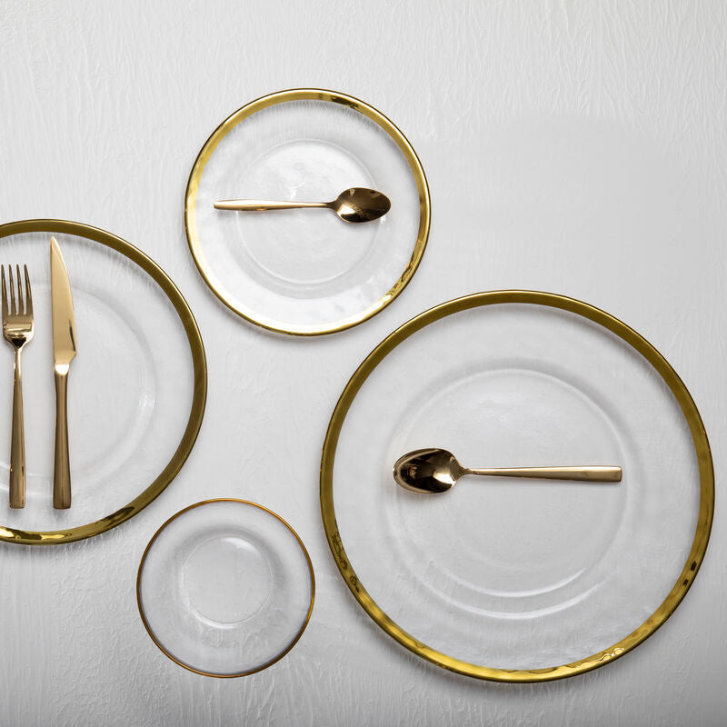 Orsina Ida Textured Glass Dinner Plate with Gold Rim – 27 cm