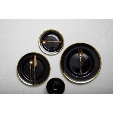 Orsina Ida Black Glass Dinner Plate with Gold Rim – 27cm Luxury Tableware