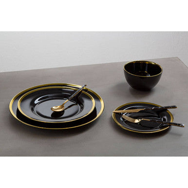 Orsina Ida Black Glass Dinner Plate with Gold Rim – 27cm Luxury Tableware