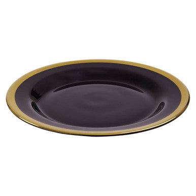 Orsina Ida Black Glass Side Plate with Gold Rim - 21cm Tableware