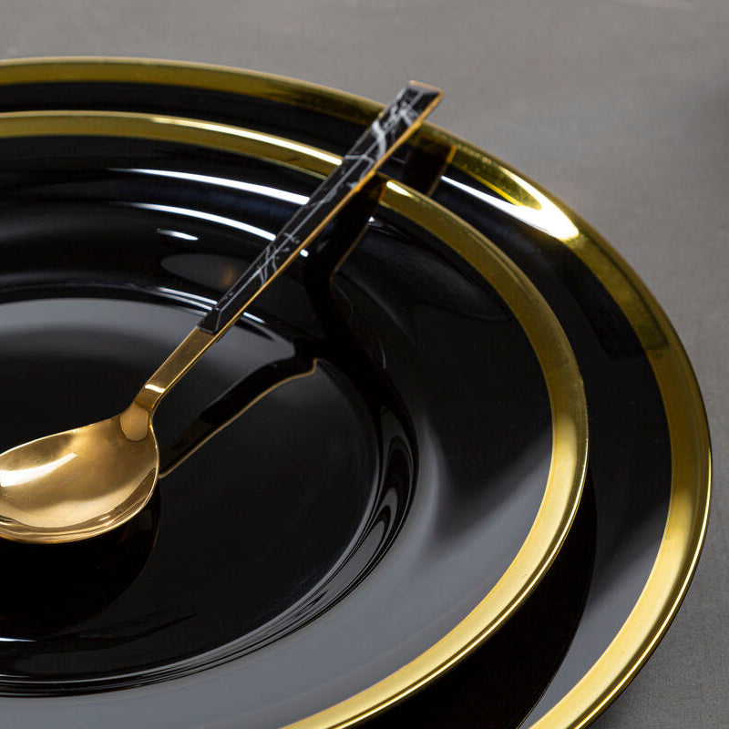 Orsina Ida Black Glass Side Plate with Gold Rim - 21cm Tableware
