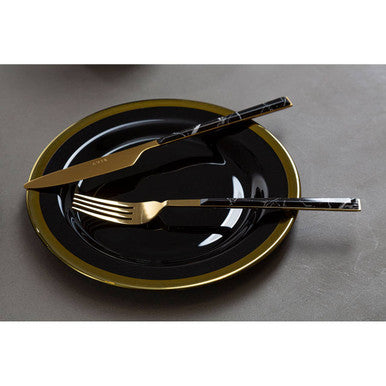 Orsina Ida Black Glass Side Plate with Gold Rim - 21cm Tableware