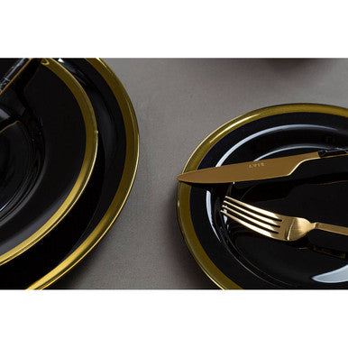 Orsina Ida Black Glass Side Plate with Gold Rim - 21cm Tableware