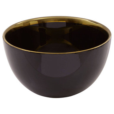 Orsina Ida Black Glass Bowl with Gold Rim – 15cm Modern Serveware